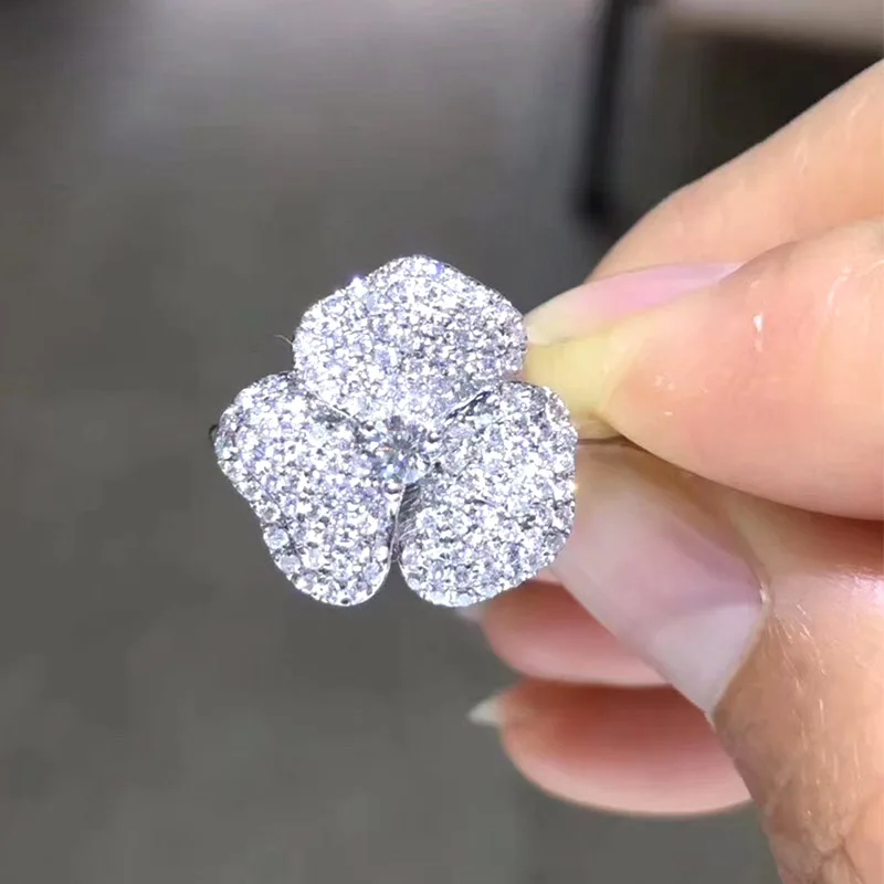 LUOWEND 18K Белое Золото (AU750) обручальное кольцо с белым сапфиром в форме цветка