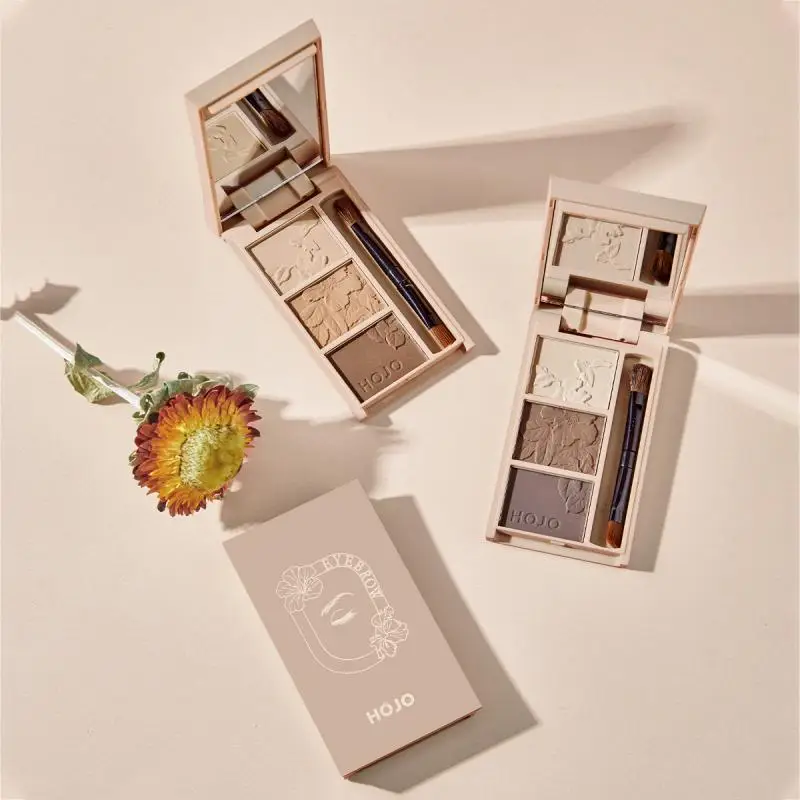 Палетка бархатных теней для бровей с кисточкой водостойкая косметическая пудра узором в виде листьев 3