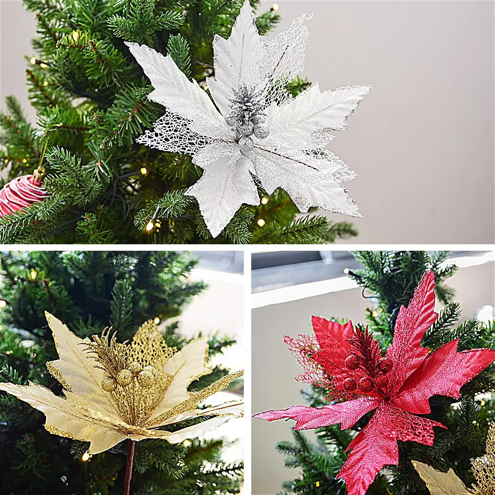 25x15 см Poinsettia искусственный цветок Рождественская елка украшения новый год DIY