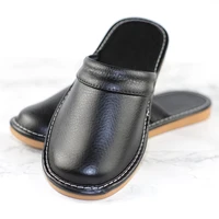 plain black flip flops man comfy leather slippers for home slides shoes mens indoor slipper green room mute shoes male slippers