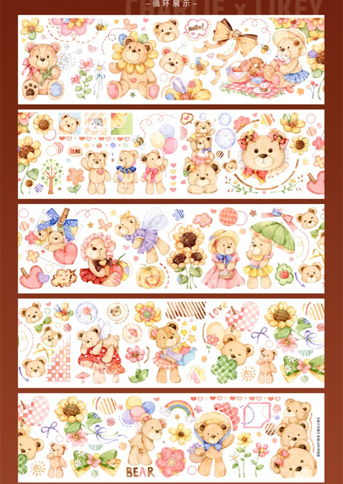 

1 Loop Sunny Day Teddy Bear Journal Tea Likey Washi Tape 100cm