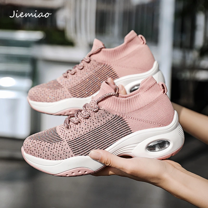 JIEMIAO 2021 Thick Bottom Women Running Shoes Mesh Breathable  Women Sneakers Comfortable Casual Sport Shoes Female Jogging Shoe