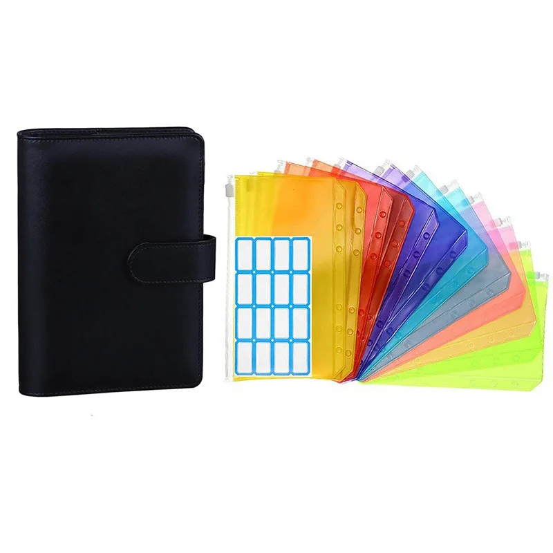 

Папка для бумаг A6, экокожа, 12 шт., яркие пакеты на молнии, 1 шт., ярлык, дневник, ежедневник, чехол для планировщика, школьные канцелярские прина...