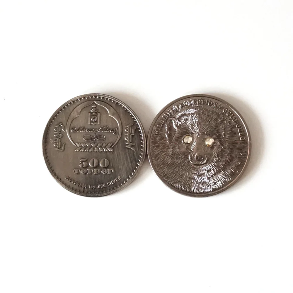 

Vintage Silver Plated Coin Commemorative Mongolia Diamond Animal Coin