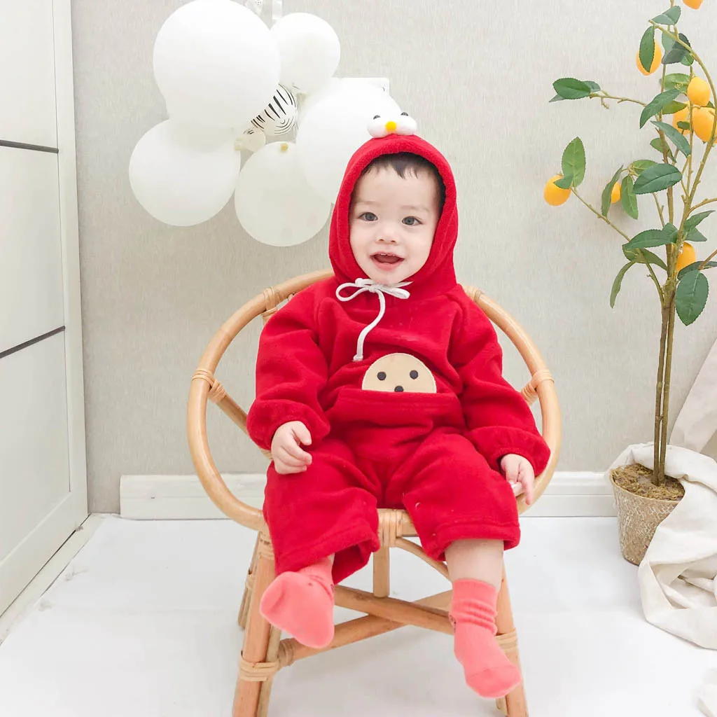 Детский однотонный комбинезон с длинными рукавами и мультяшным принтом на осень