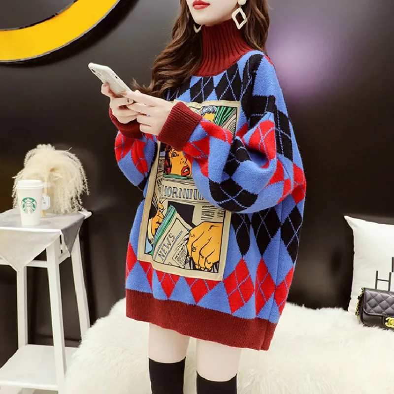 Пуловер EBAIHUI с воротником-хомутом в стиле оверсайз свитер женская верхняя одежда