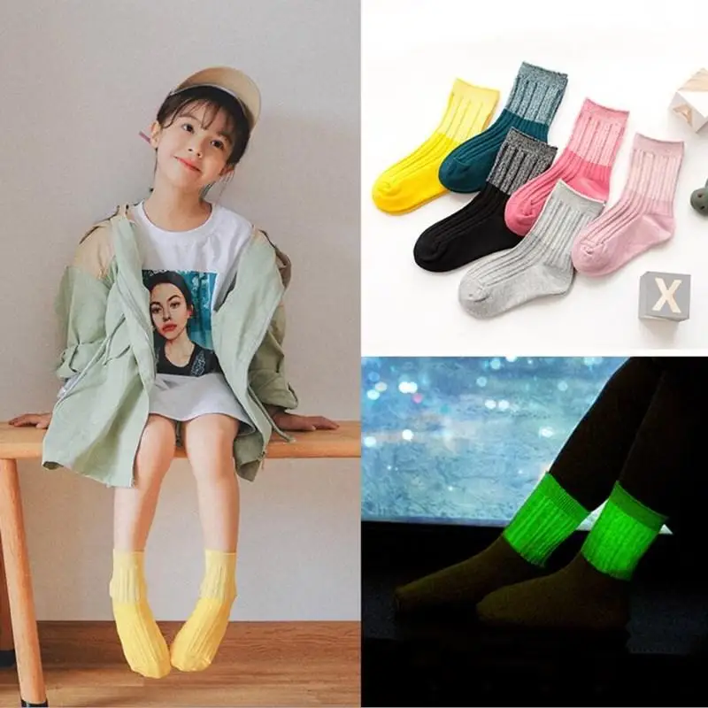 

Children Cotton Double Color Stripe Socks Autumn Solid Night Luminous Socks