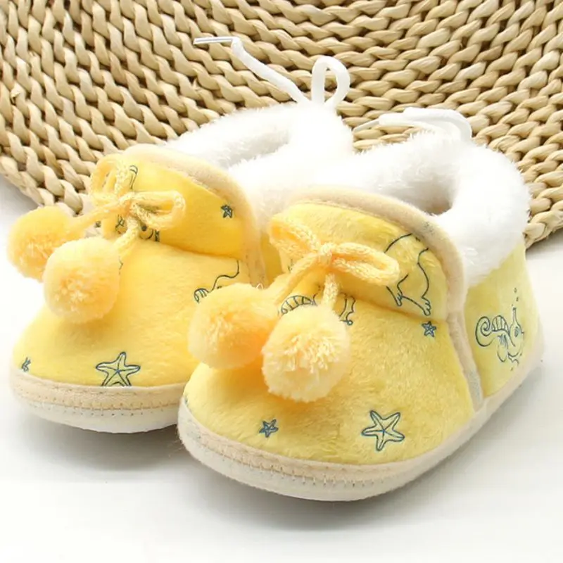 

Newborn Baby Girls Princess Bowknot Fur Shoes Autumn Winter Warm First Walkers Soft Soled Infant Toddler Kids Girl Sweet Shoes