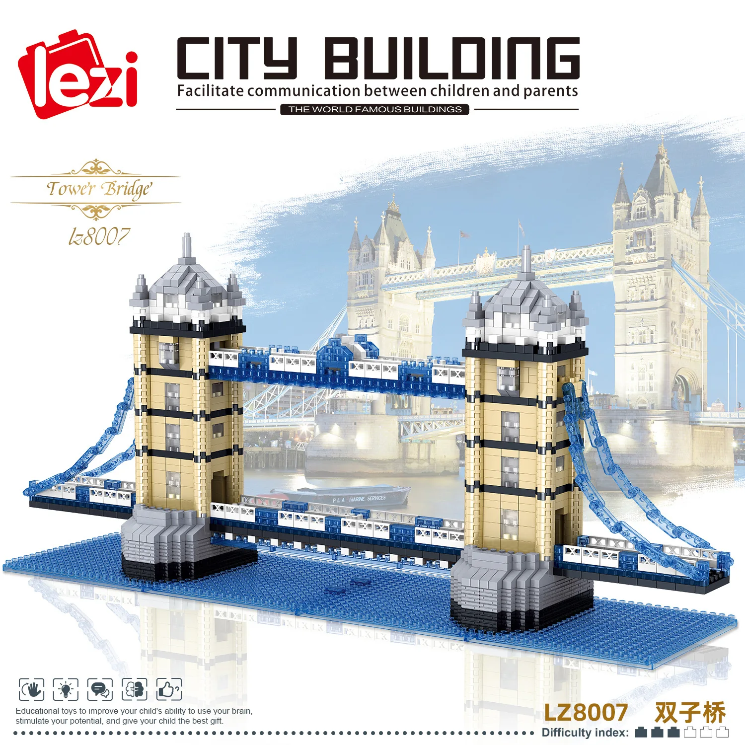 

LEZI LZ8007 World Architecture Britain Tower Bridge 3D Model Mini Modular Building Blocks Bricks DIY Children's Toy Gift