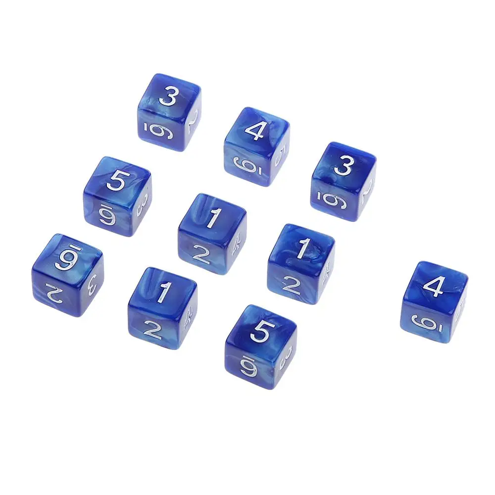 Blue 6 Sided 10 шт./компл. D6 D10 игра кубик для настольной игры вечерние азартные игры в кости игра цифровой с разноцветным стороны многогранные кубики - Цвет: Blue 6 Sided