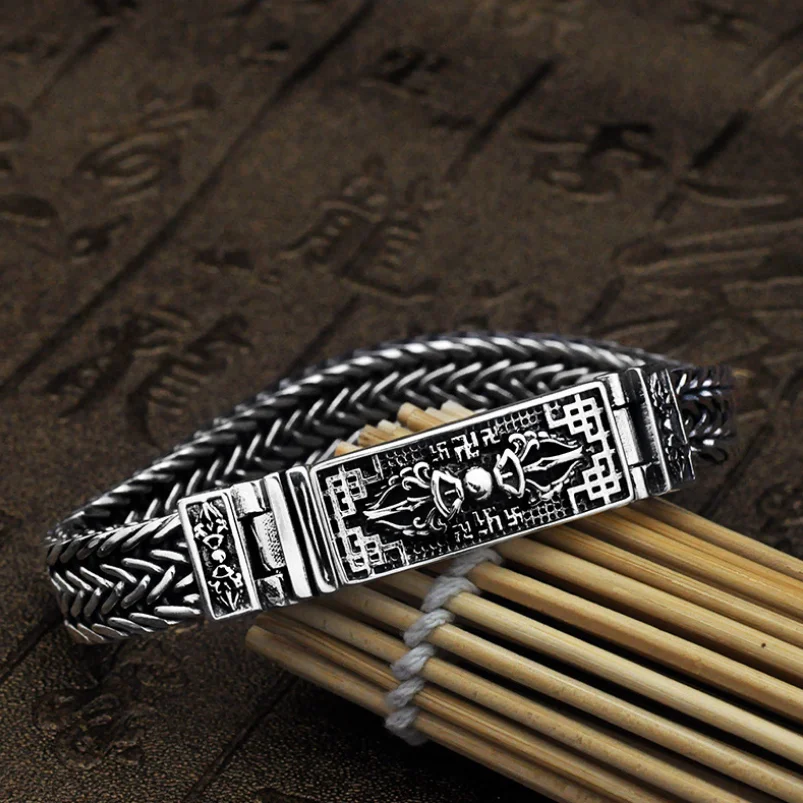 Браслет-цепочка мужской из серебра 925 пробы шириной 11 мм в стиле ретро панк-рок |