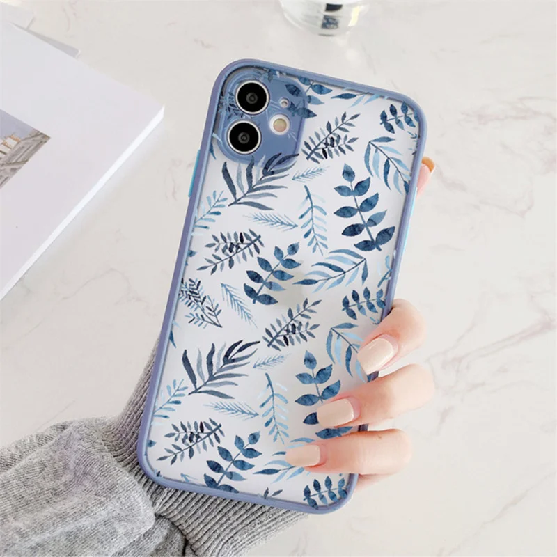 UIGO Simplicity Flower Hand Painted Phone Case For 13 12 Pro Max 11 14 Plus XS Max XR X 7 8 Plus 12Mini SE Hard Shockproof Cover