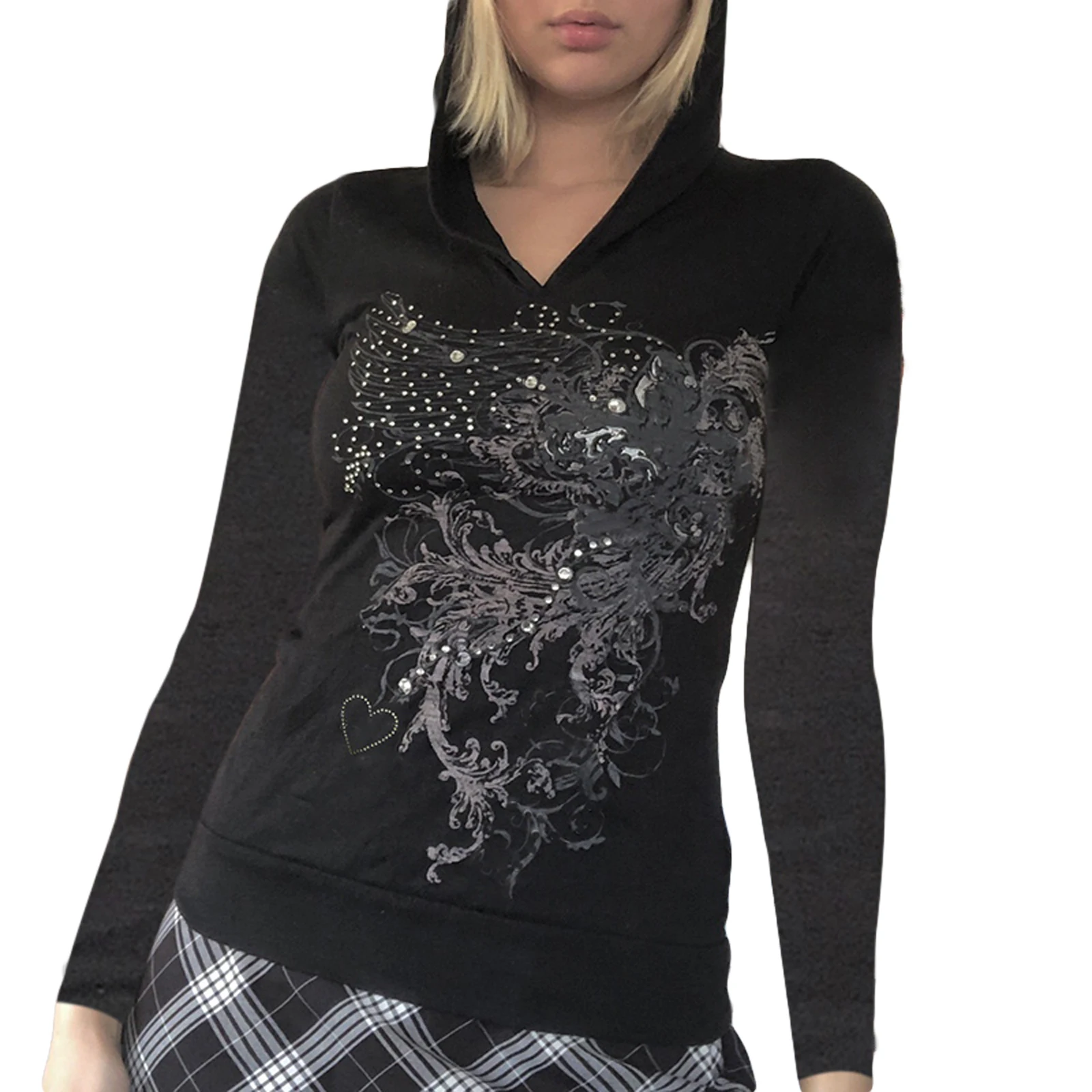 

Женские повседневные топы с капюшоном и длинным рукавом, осенняя Женская приталенная Базовая рубашка в стиле ретро с растительным принтом ...