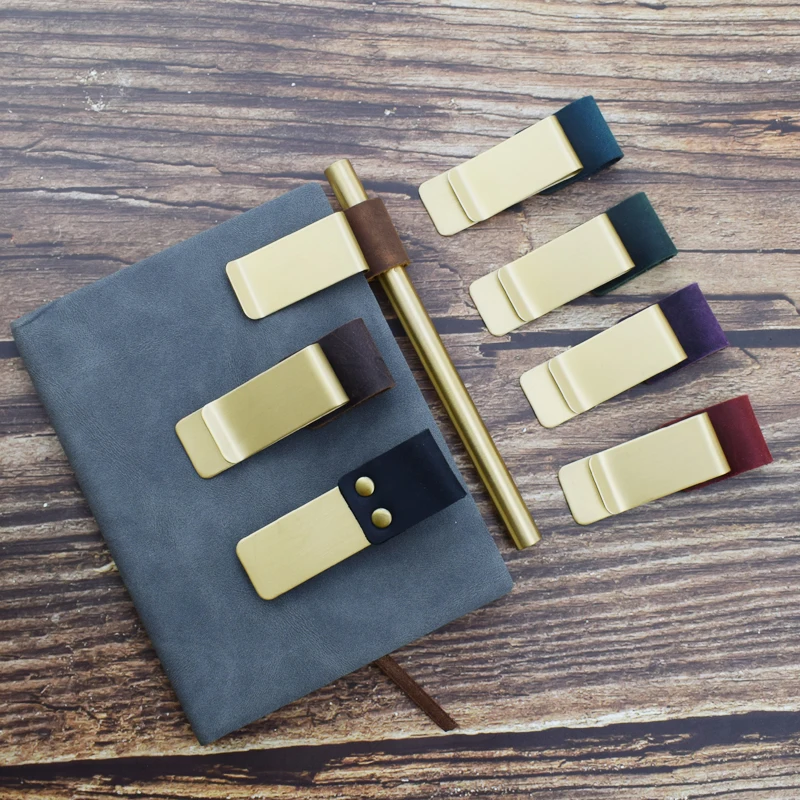 Многофункциональные Ретро латунные металлические зажимы закладки с кожаным