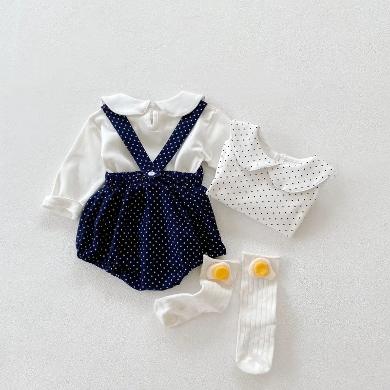 Conjuntos de oto&ntilde;o para ni&ntilde;as peque&ntilde;as, camisetas de manga larga con cuello vuelto y mono de estrella con tirantes, trajes para ni&ntilde;os E4110, novedad de 2021-3