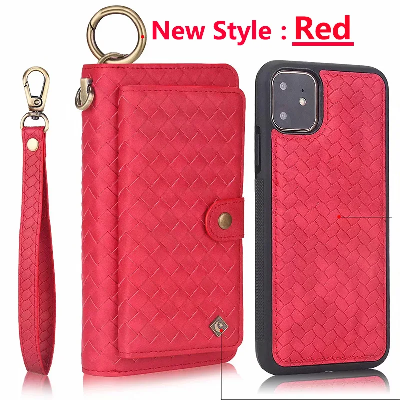 Брендовый чехол Rosefy для iPhone 6S 7 8 Plus Xs съемный кошелек на молнии тканый кожаный чехол+ закаленное стекло - Цвет: New Style Red