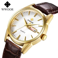 wwoor 2022 new gold luxury men watch waterproof leather business classic wrist watch quartz calendar male relogio masculino 8801