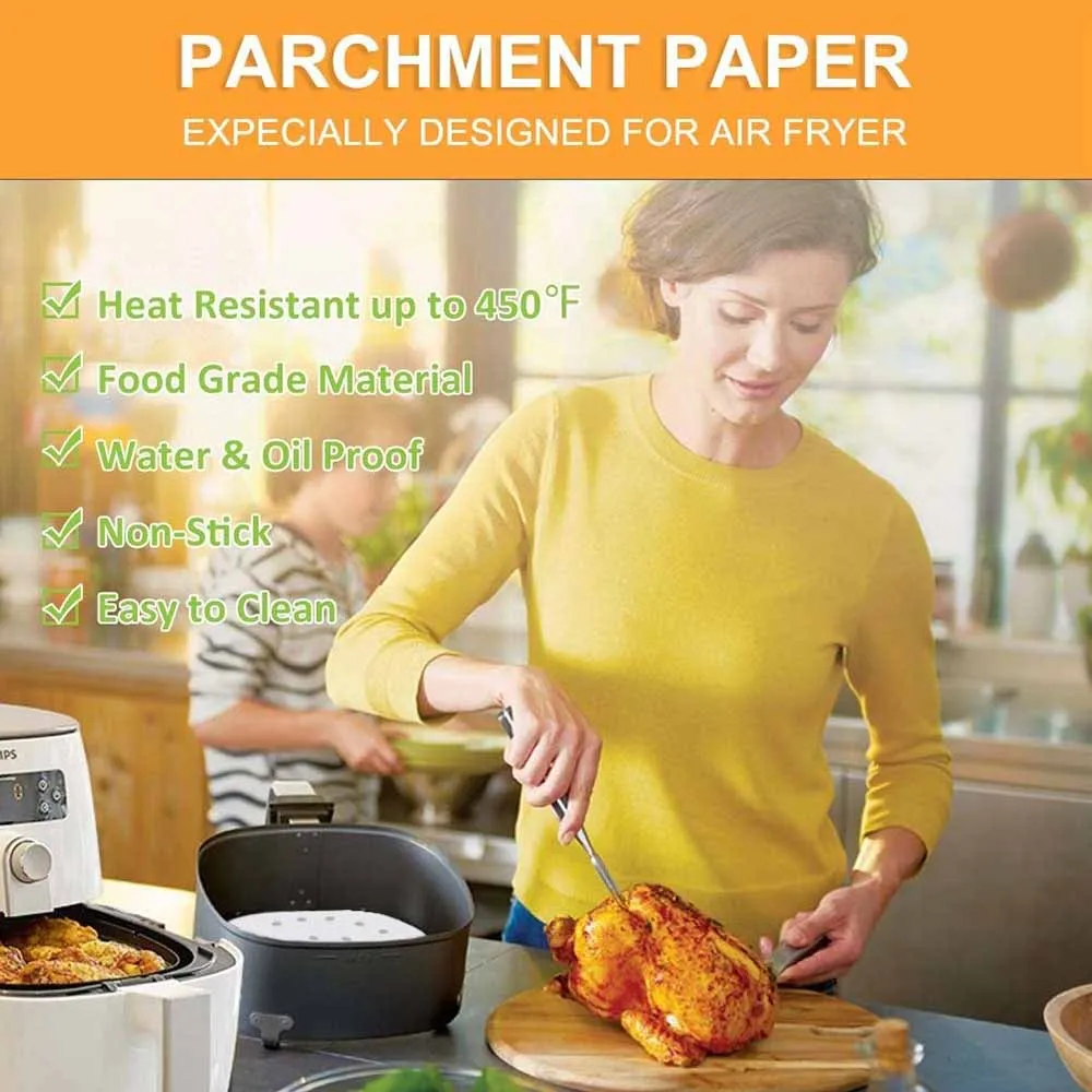 

100 Sheets Of Air Fryer Liner Perforation Baking Parchment Oven Oven Steamer Non-Stick Steaming Paper 7.5 Inches 8.5 Inches