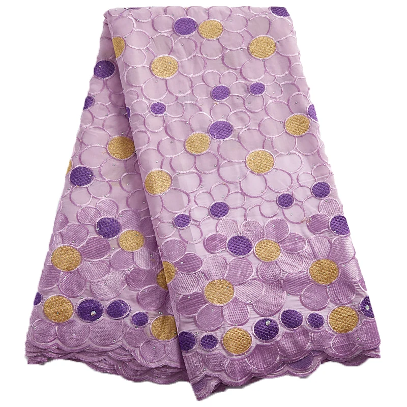 

African Lace Fabric 2021 Nigerian Cotton Fabric 5 Yards Embroidery Tulle Lace Fabrics Swiss Voile With Stones For Women 2441A