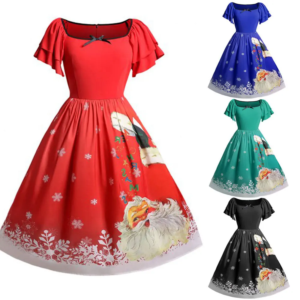 

Women Christmas Princess Long Dress European And American New Year Women Multiple Styles Printing Theme Party Dress