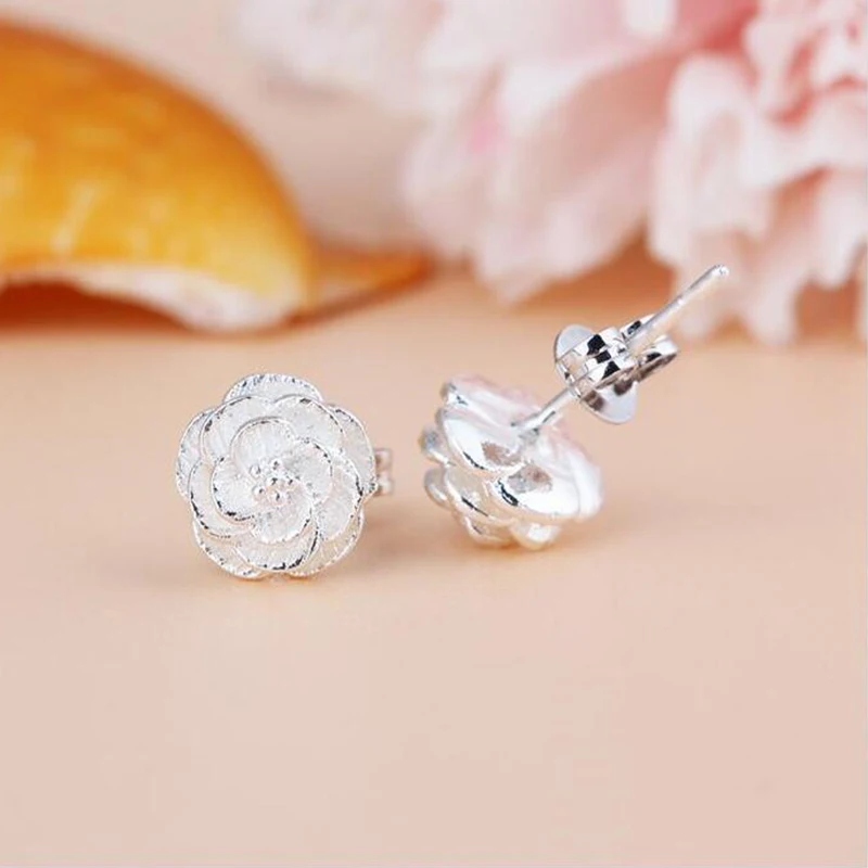 CARTER LISA модные романтические серьги-гвоздики с цветочным узором посеребренные