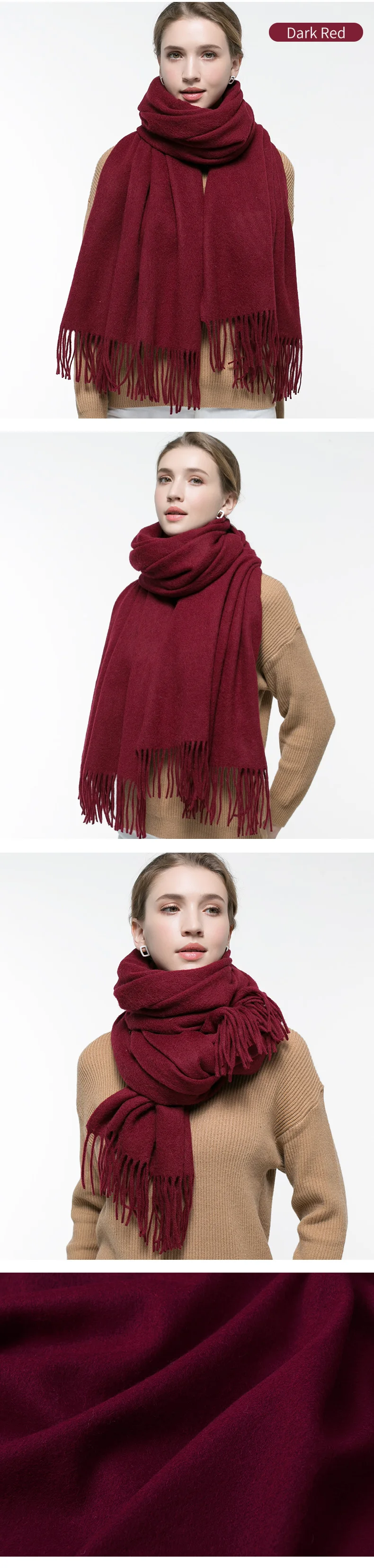 Wither Pure Wool Scarf Women Brand Thicken Warm Echarpe Wraps for Ladies Foulard Femme Solid Camel Merino Wool Scarves