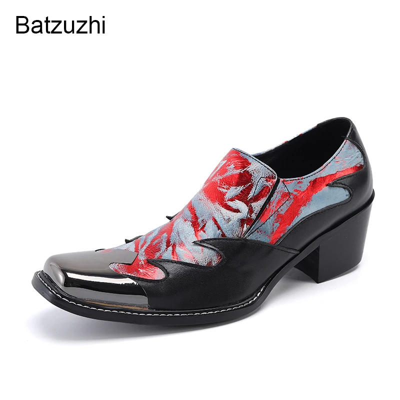 

Batzuzhi 6.5cm High Heels Men's Shoes Black Genuine Leather Dress Shoes Men Steel Toe Fashion Party and Wedding Shoes Male!38-46