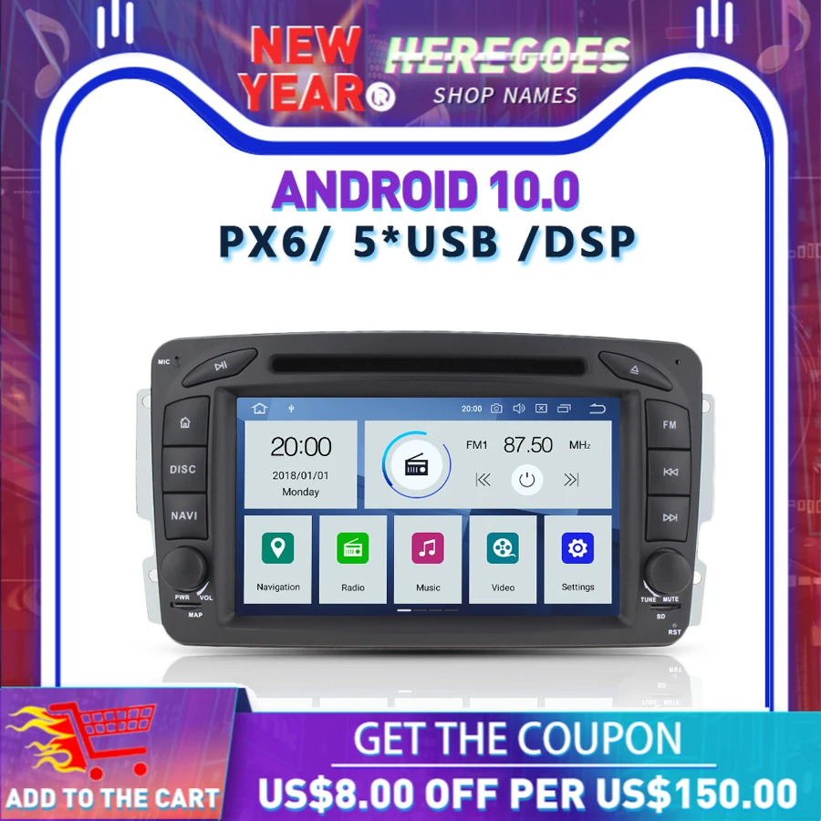 PX6 DSP 7 &quotIPS Android 10 0 автомобильный dvd-плеер GPS карта Авторадио wifi Bluetooth5.0 для Benz W203 S203