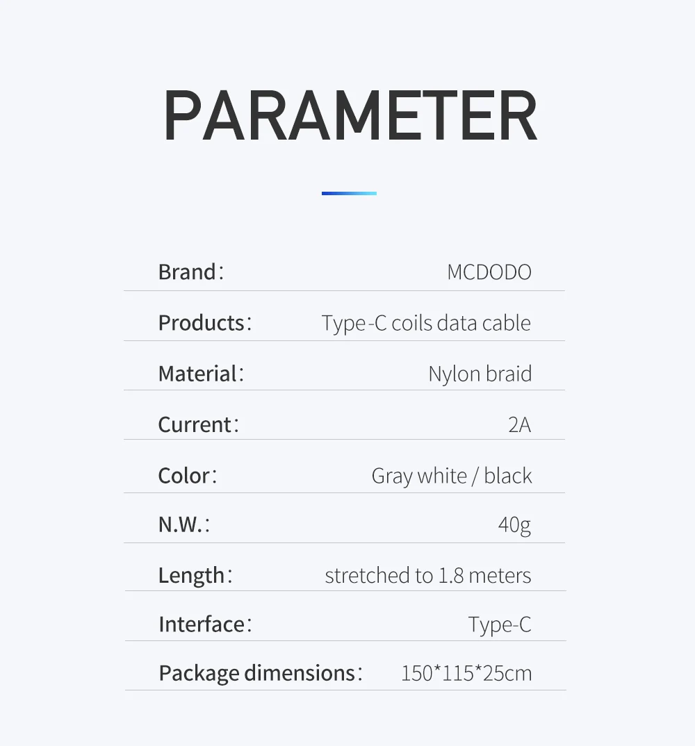 Mcdodo 1,8 м пружинный удлинитель стационарный usb type-C кабель для samsung huawei P30 Pro Xiaomi Phone QC4.0 быстрое зарядное устройство USB кабель для передачи данных