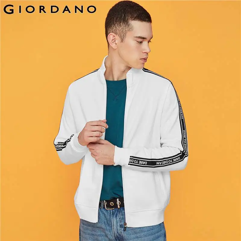Giordano мужской свитшот бомбер на молнии из двухсторонней ткани с печатной надписью dare you dream на плечах,выполнен в двух цветовых решениях
