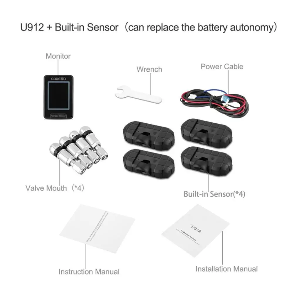 U912 TPMS беспроводная система контроля давления в автомобильных шинах 4 внешних датчика и ЖК-дисплей Встроенный монитор Автомобильные аксессуары