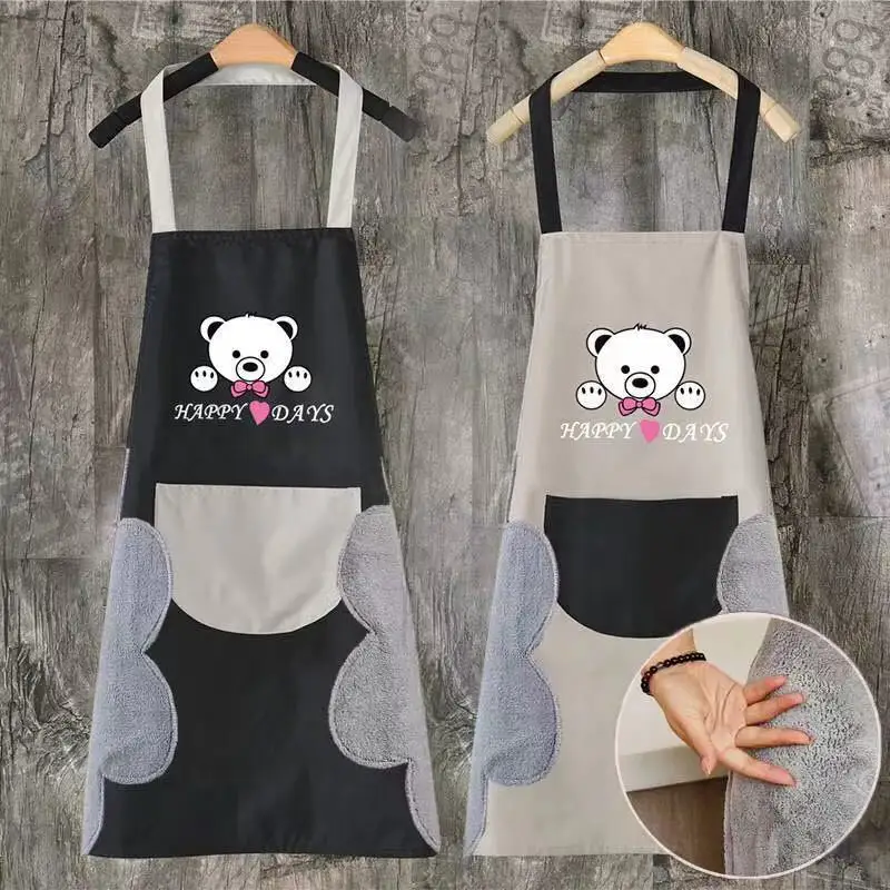 

Bear print Kitchen Apron Men Household Kitchen Apron Wipeable Waterproof and Oil-Proof Table Vegetable Women Baking Accessories
