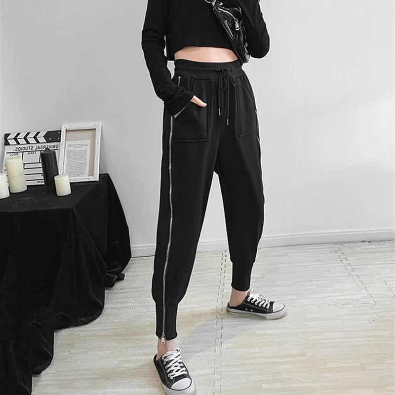 

Fashion Side Zippers Ankle Length Streetwear Trousers Ladies Loose Sport Jogging Pants Women Elastic Waist Harem Pants Female