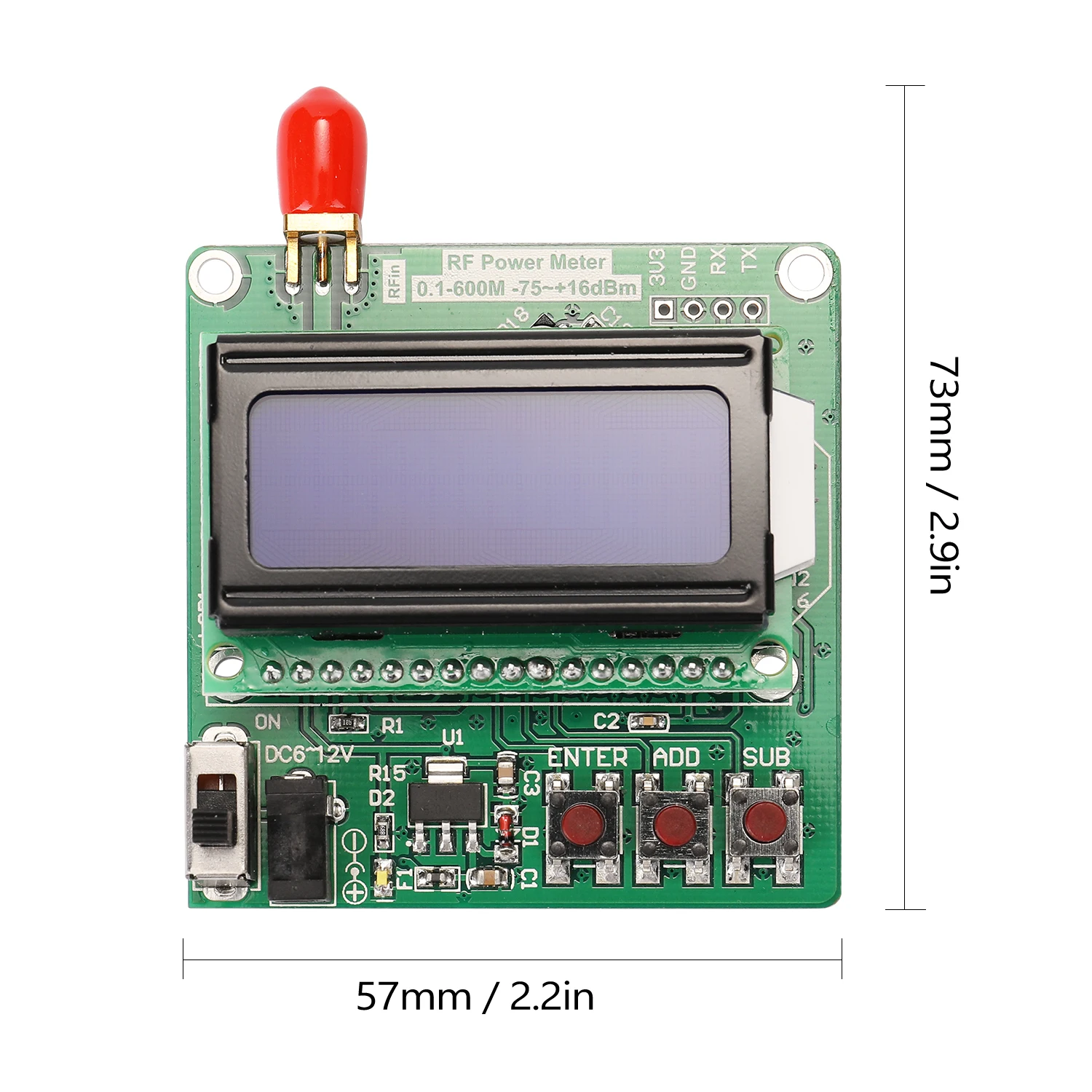 

LCD Backlight Digital Display RF Power Meter Module -75~+16dBm 0.1-600MHz Radio Frequency Attenuation Value RF Power Meter