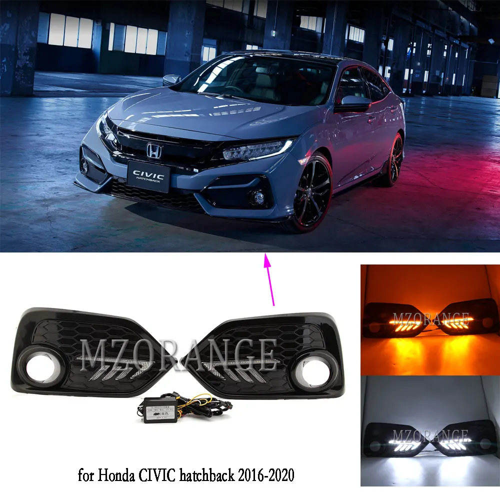 

2 шт. светодиодный дневные ходовые огни для Honda CIVIC хэтчбек 2016-2020 туман светильник головной светильник дневного светильник желтый сигнальные...