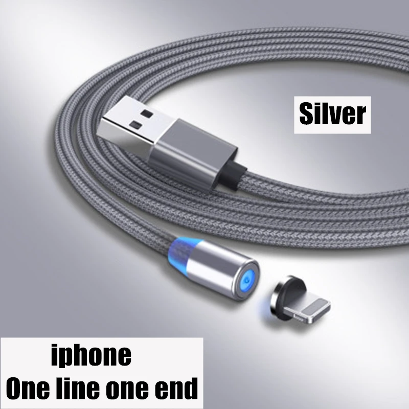 Магнитный USB кабель для зарядки и передачи данных для type-C IOS iPhone Android Micro USB кабель для быстрой зарядки и синхронизации данных для смартфонов - Цвет: For iPhone   silver
