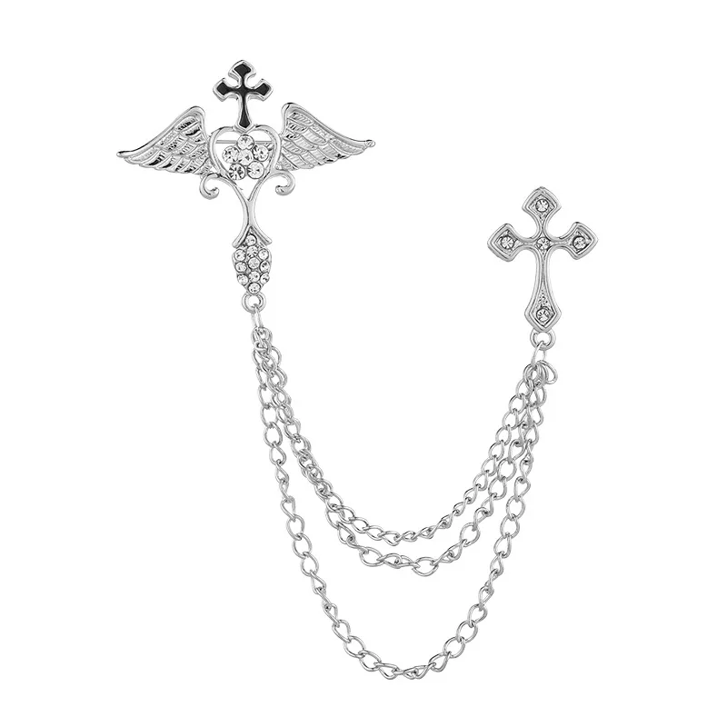 

Korean Cross Rhinestone Brooch Star Tassel Chain Lapel Pin Fashion Men's Suit Badge Collar Pins Jewelry for Women Accessories