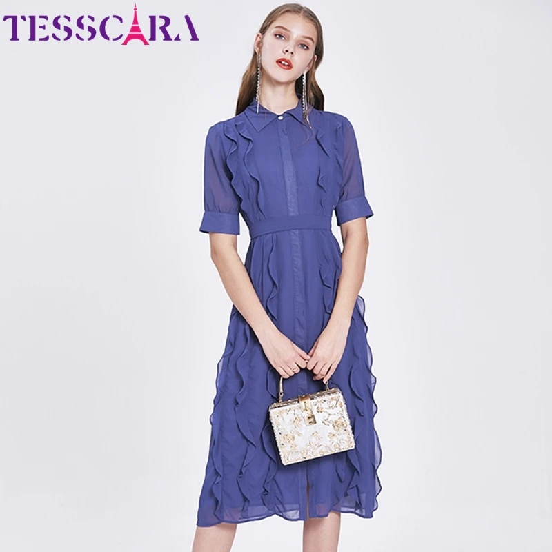 Женское летнее роскошное платье рубашка TESSCARA с оборками высококачественное