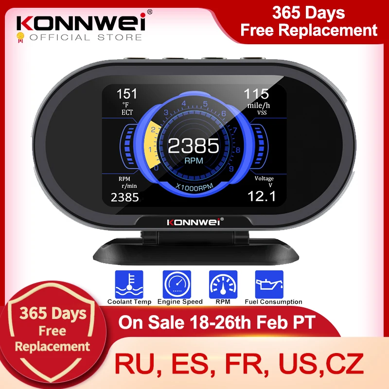 KONNWEI KW206 OBD2 On-Board Computer Auto Car Digital Computer Display OBD 2 Scanner Fuel Consumption Water Temperature Gauge