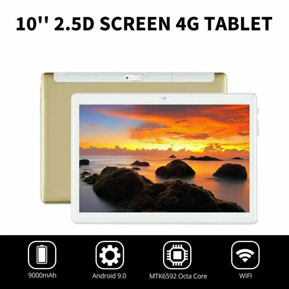 4G LTE wifi планшет Android 9,0 Pad 2.5D 10,1 дюймов HD экран wifi металлический планшет ПК Двойная камера десять ядер 4G сеть - Комплект: Gold