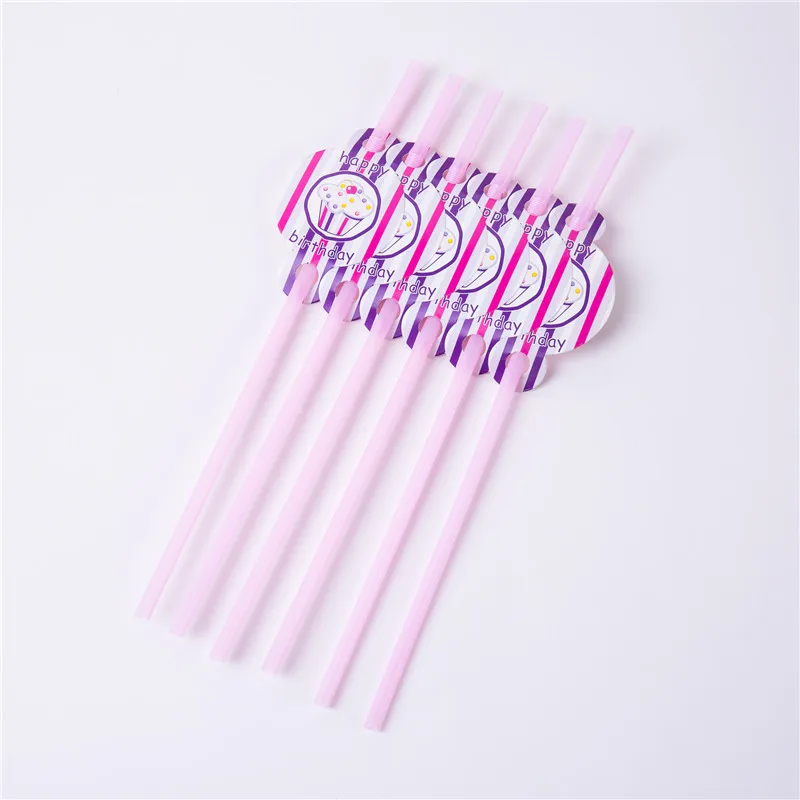 Straw-6pcs Розовый Кекс тематическая вечеринка на день рождения украшения Детские праздничные принадлежности одноразовые столовые приборы бумажные стаканчики и тарелки салфетки детский душ - Цвет: Straw-6pcs