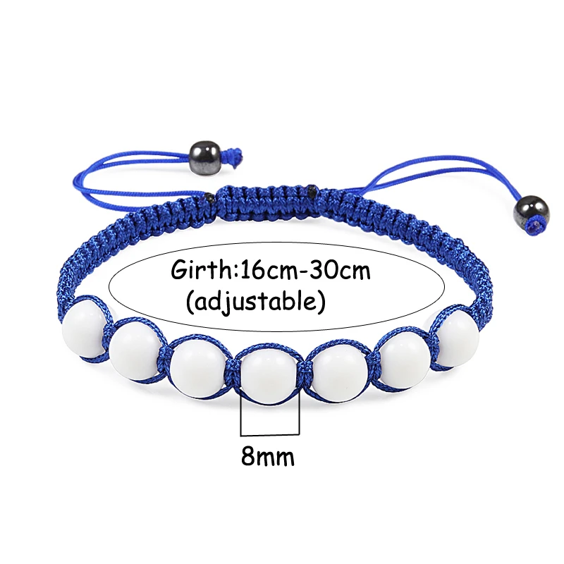Горячая 8 мм белый фарфор натуральный камень Бусины Плетеный Браслет счастливая