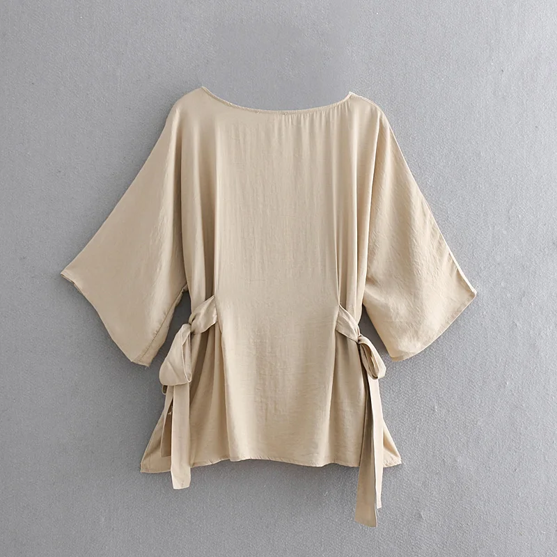 

HStar Half Sleeve Blouse Shirts Vintage Lace-Up Female Loose Blouse Casual Street Wear Lady Blouse Top For Women 2020