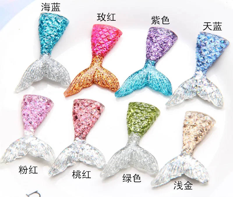 10pcs Mixed cartoon Mini Fish Mermaid Tail flatback Resin Cabochons Embellishments Scrapbook Craft DIY Hair Accessories - купить по