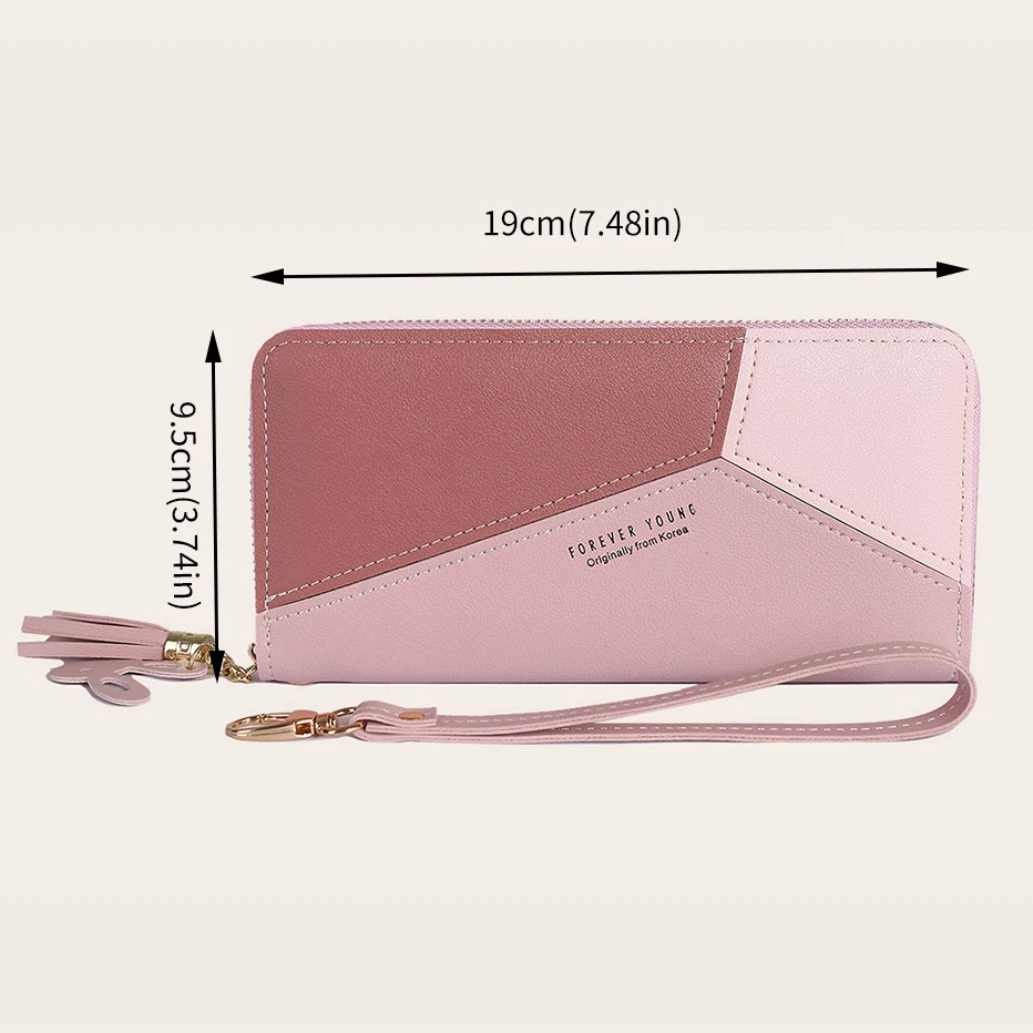 

Geometric Luxury Brand Women Leather Long Wallets Zipper Tassel Design Coin Purses Patchwork Credit Card Holder Female Clutch