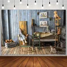 Фон для фотосъемки новорожденных с изображением игрушечного медведя из голубого дерева