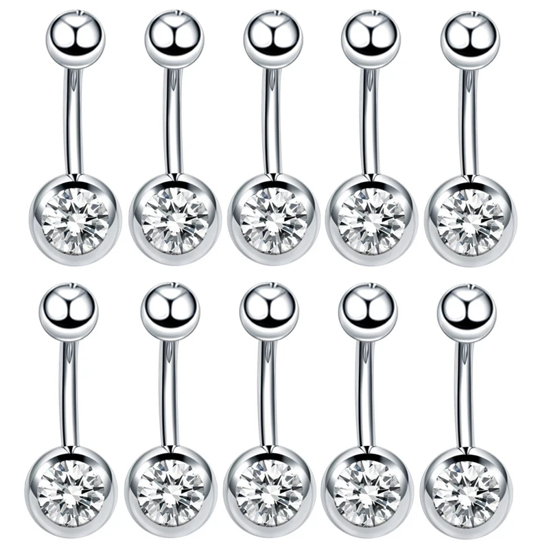 10 шт для пирсинга из хирургической стали один с украшением в виде кристаллов