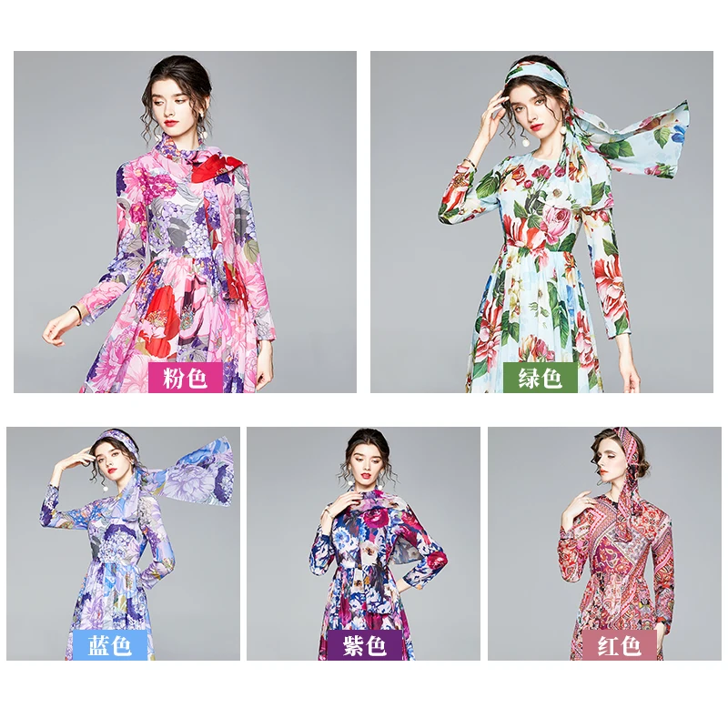 Женское шифоновое платье с цветочным принтом подиумное макси в пол длинным