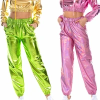 pole dance rave clothes holographic pants hip hop dance pants women joggers shinny leggings dance costume drag queen sexy pole