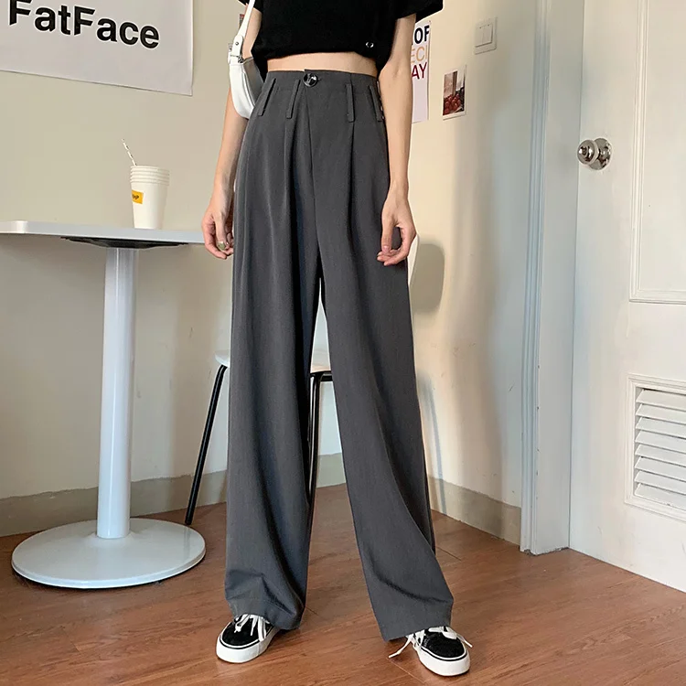 

Grey Suit Pants Sagging Loose Floor Mops Autumn High Waist Thin Wide Leg Pants Casual Pants Women